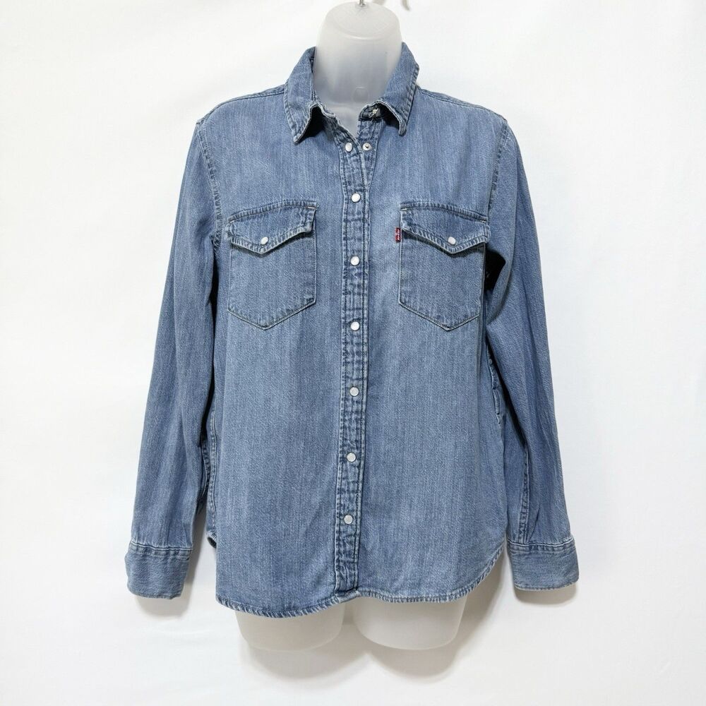 Levis Denim Shirt Womens Size S Pearl Snap Button Long Sleeve